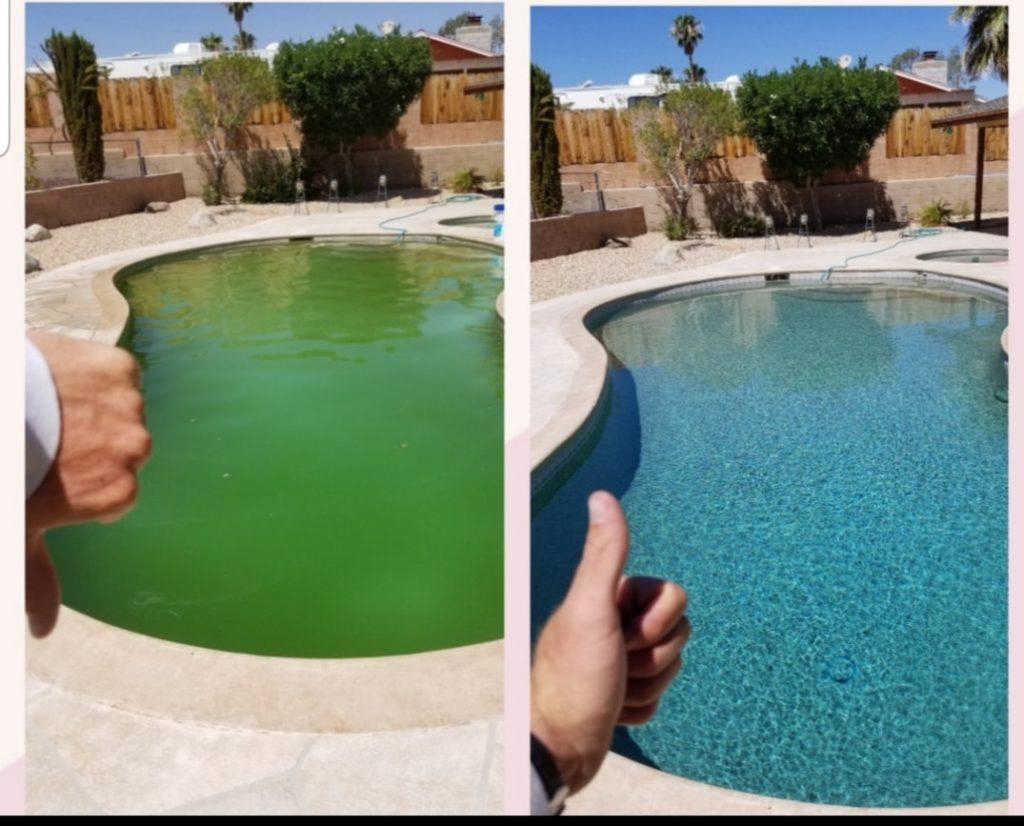 Avant et après chlore choc piscine